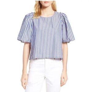 Striped Puff-Sleeve in Navy and white by SHEIN